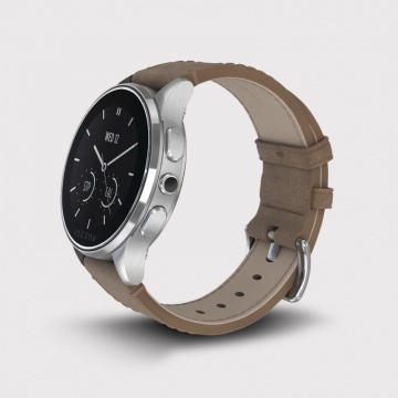 Smartwatch VECTOR Smartwatch Luna Small L1-10-008, Bluetooth, Bratara piele, Rezistent la apa si praf, Argintiu/Cafeniu