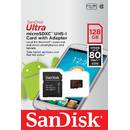 SanDisk microSDXC SDSQUNC-128G-GN6MA, SanDisk ULTRA, 128GB, UHS-I, 80MB/s, Android, + adapter SD