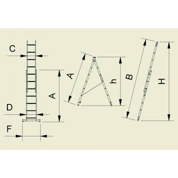 Alverosal Forte 8516, scara universala cu 2 tronsoane, 2x16 trepte