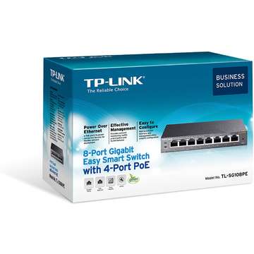 Switch TP-LINK PoE Switch  8 Porturi 10/100/1000M (4 porturi PoE). Gigabit, carcasa metal TL-SG108PE