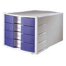 Han Suport plastic cu 4 sertare pentru documente, HAN Impuls - gri deschis/albastru
