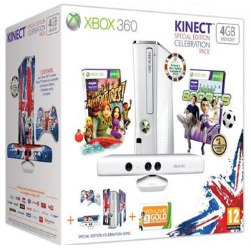 Consola Consola Xbox 360 4GB Celebration Pack (Kinect Sensor + 2 jocuri + 1 Skin + 3 luni Xbox Live Gold)