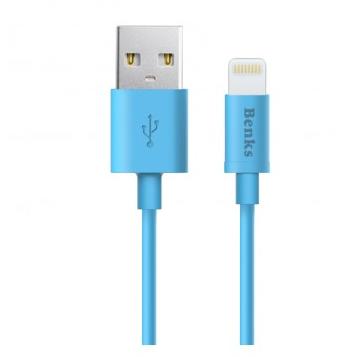 Benks Cablu Premium Lightning USB 1 metru Rainbow Apple official MFi ALBASTRU