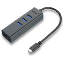 iTec i-tec USB C Metal 3 port HUB Gigabit Ethernet 1x USB C to RJ-45 3x USB 3.0 LED