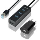 4x USB3.0 Charging Hub 1.2m Cable, MicroUSB Charging, Incl. AC Adapter