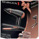 Remington Set cadou placa de indreptat parul + uscator de par Remington D3012GP, Invelis ceramic, 2000 W, Negru/Bronz