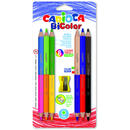 Creioane colorate CARIOCA BiColor Maxi, hexagonale, bicolore, 6 buc/blister, ascutitoare inclusa