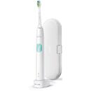 Philips Periuta de dinti sonica electrica Philips Sonicare ProtectiveClean HX6807/28, 62000 miscari/minut, 1 mod de curatare, 2 intensitati, senzor presiune, functie BrushSync, 1 cap de periere, toc de transport, Alb cu verde menta