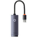 Baseus Lite WKQX000013, USB 2.0 - RJ-45 10/100 Mbps, metalic, LED, gri
