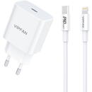 Vipfan E04 wall charger, USB-C, 20W, QC 3.0 + Lightning cable (white)