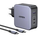 UGREEN UGREEN CD289 Power Charger, 2x USB-C, 1x USB-A, GaN, 140W, 2m Cable (Silver)