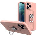 Ring Case silicone case with finger grip and stand for iPhone 13 pink