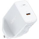 GaN wall charger (UK plug) USB Type C 30W, Power Delivery, PPS, Q3 3.0, AFC, FCP white (A24 UK white)