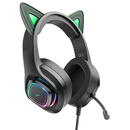 Hoco Casti Gaming Jack 3.5mm cu LED si Microfon - Hoco Cat Ears (W107)  - Black / Green