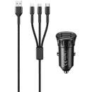 Remax Car charger 2x USB, Remax RCC236, 2.4A (black) + 3 in 1 cable
