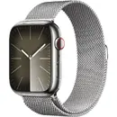 Apple Watch Series 9 GPS + Cellular 45mm Silver Stainless Steel Case with Milanese Loop Silver