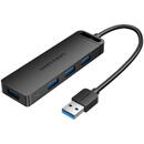 Vention USB 3.0 4-Port Hub with Power Adapter Vention CHLBB 0.15m, Black