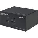Manhattan Manhattan HDMI KVM Switch 2-Port, 4K@30Hz, USB-A/3.5mm Audio/Mic Connections, Cables included, Audio Support, Control 2x computers from one pc/mouse/screen, USB Powered, Black, Three Year Warranty, Boxed