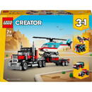 LEGO Set LEGO - Creator 3 in 1, Camioneta-platforma cu elicopter, 270 piese