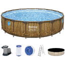 BESTWAY Steel™ Swim Vista Series™ cu pompă de filtru Ø 549 x 122 cm, aspect lemn (pin), rotund