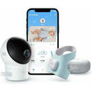 Smart Sock Baby Monitor S340, Camera 2K, 2.4 GHz Wi-Fi, Pan & Tilt, urmarire ritm cardiac si niveluri de oxigen din sange, detectie AI Cry, Alb