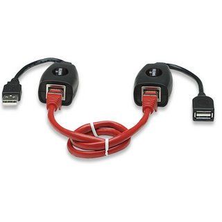 Cablu prelungitor USB Manhattan prin cablu retea RJ45, Negru