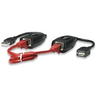 Cablu prelungitor USB Manhattan prin cablu retea RJ45, Negru