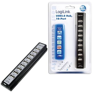 HUB USB LogiLink UA0096, 10 porturi USB 2.0, negru