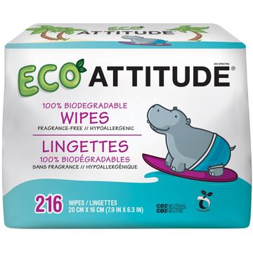 Attitude 17001 servetele umede biodegradabile pentru bebe, rezerva 216 buc