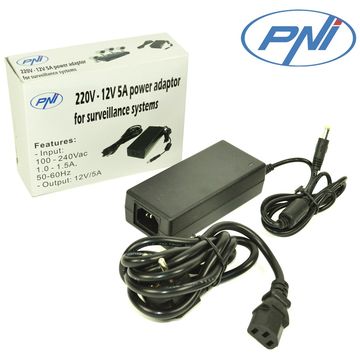 PNI Alimentator 220V-12V 5A pentru camere de supraveghere si DVR