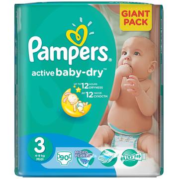 Scutece Pampers Active Baby 3 81527652, Giant Pack, 90 buc, 4-9 kg