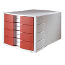 Han Suport plastic cu 4 sertare pentru documente, HAN Impuls - gri deschis/rosu