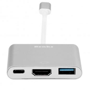 Adaptor multiport 3in1 USB-C - HDMI x1 USB 3.0 x1 USB-C x1 Benks argintiu