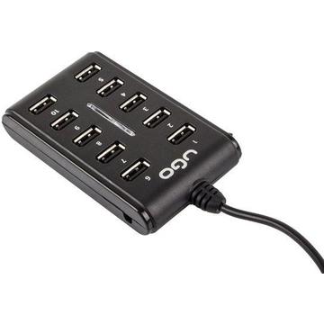 Natec UGO USB HUB 10-Port USB 2.0, active, on/off, power supply, black