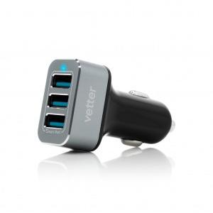 Vetter Fast Car Charger 5.2A | 3 x USB Smart Ports | Black