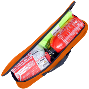 RoGroup Kit siguranta auto – trusa medicala, 2 x triunghi, stingator, vesta + geanta depozitare
