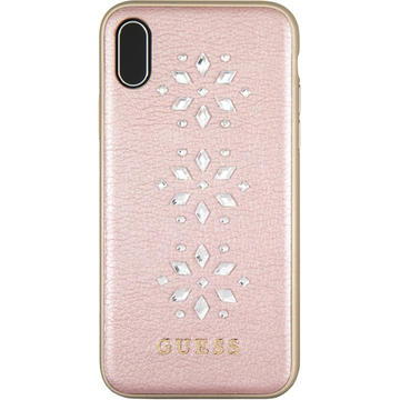 Husa Guess Husa Capac Spate Piele Studs&amp;Sparles Snow Flakes Roz APPLE iPhone X