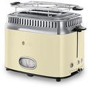 Russell Hobbs Retro Vintage Cream 21682-56, 1200 W, 2 felii, Prajire rapida, Gratar pentru chifle, Crem/Inox