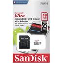SanDisk Ultra microSDHC 16GB UHS-I Clasa 10 80 MB/s + Adaptor SD