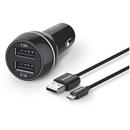 Dual Car Charger, 5V/3.1A – 15.5W, Universal Mobile phones, Tablets, e-readers (bundle with micro USB cable), works with USB devices