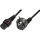 Power Cable, R/A Schuko plug, HO5VV-F 3 X 1.00mm2 to C13 IEC LOCK, 1m black