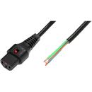 Power Cable, Stripped End, H05VV-F 3 X 1.00mm2 to C13 IEC LOCK, 2m black