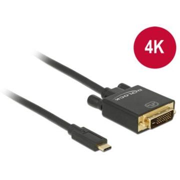 Delock Cable USB Type-C male > DVI 24+1 male (DP Alt Mode) 4K 30 Hz 2m black