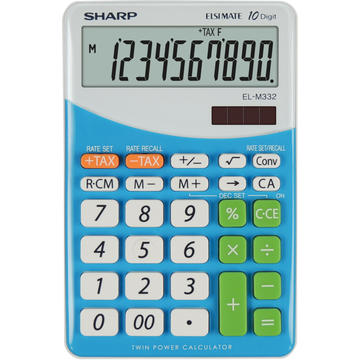 Calculator de birou SHARP COMPUTERS Calculator de birou, 10 digits, 149 x 100 x 27 mm, dual power, SHARP EL-M332BBL - gri/bleu