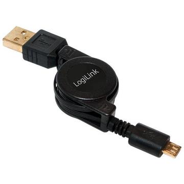 LOGILINK - Cablu retractabil USB A male pentru Micro USB B male