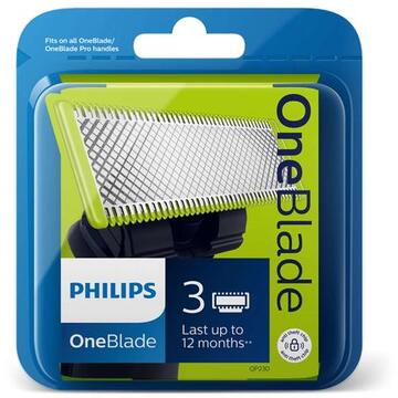Rezerva Philips QP230/50, Compatibil cu toate dispozitivele OneBlade si OneBlade PRO, 3 rezerve, Verde