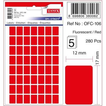 Etichete autoadezive color, 12 x 17 mm, 560 buc/set, Tanex - rosu fluorescent