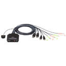 Aten CS22DP 2-Port USB DisplayPort KVM Switch, Remote port selector, 1.2m cables