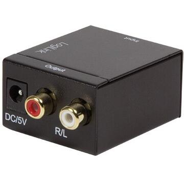 CONVERTOR AUDIO LOGILINK, intrare: 1 x Toslink, 1 x Coaxial, iesire: 2 x RCA,  24-bit, 96KHz, alimentator extern 5V / 1A, black, "CA0100"