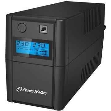 Power Walker UPS LINE-INTERACTIVE 650VA, 2X SCHUKO, RJ11 IN/OUT, USB, LCD